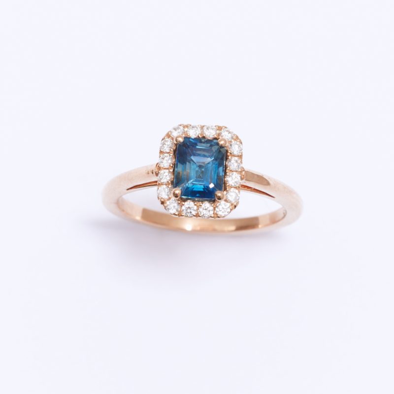 bague saphir teal or rose