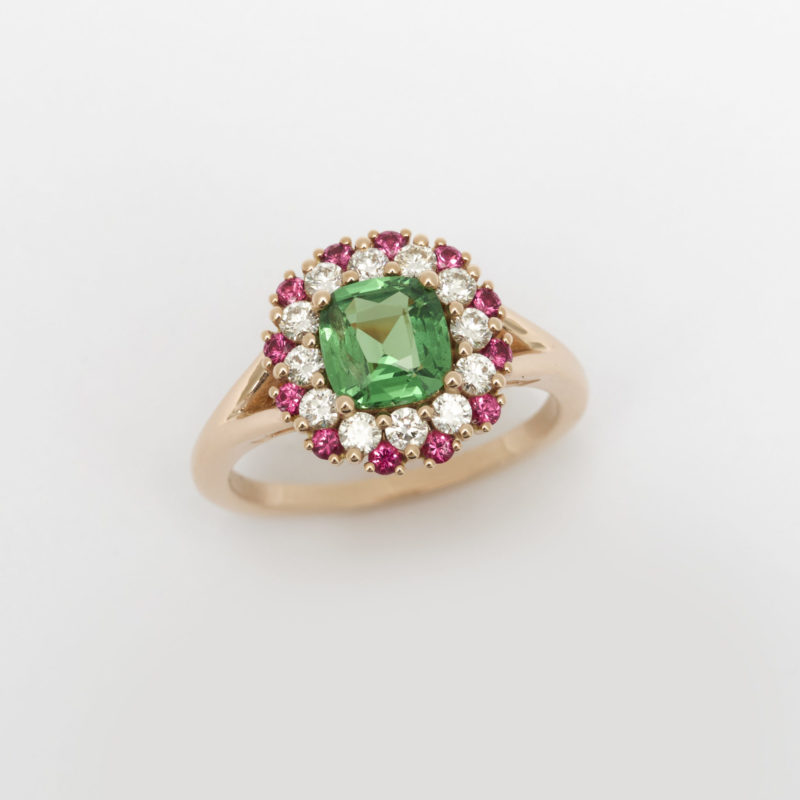 Bague tsavorite et spinelle mahenge