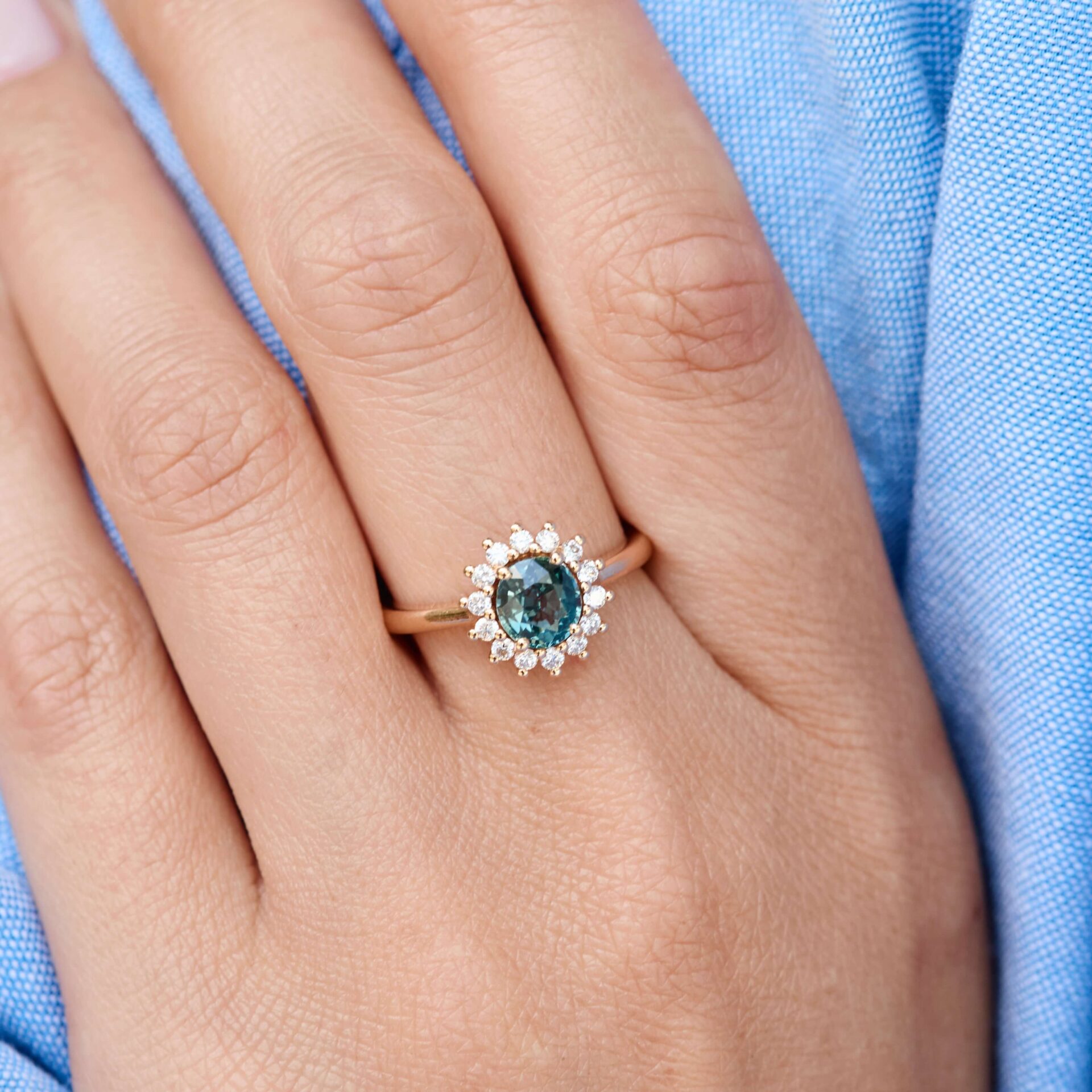 Bague marguerite Saphir Teal