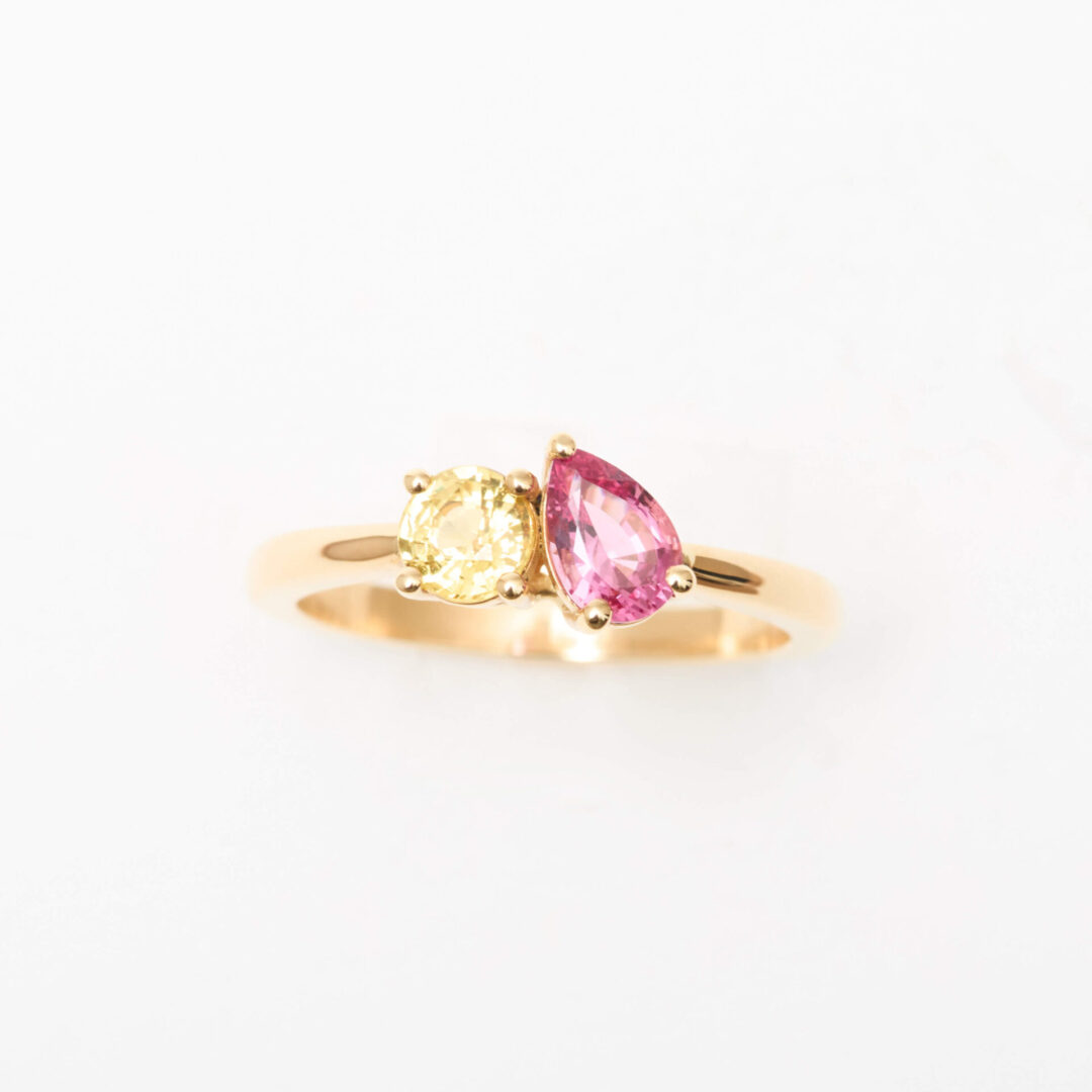 Bague Toi & Moi Saphir Jaune et spinelle Mahenge