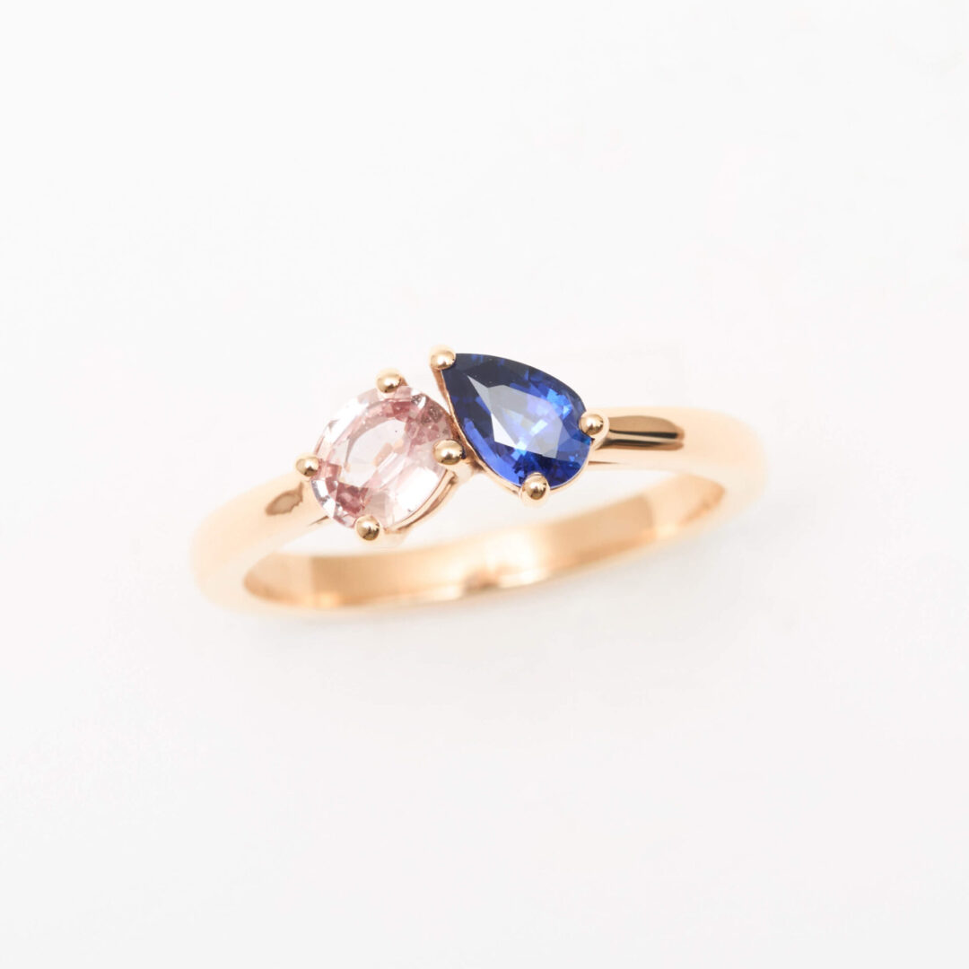 Bague Toi & Moi Saphir Bleu et saphir Padparadscha