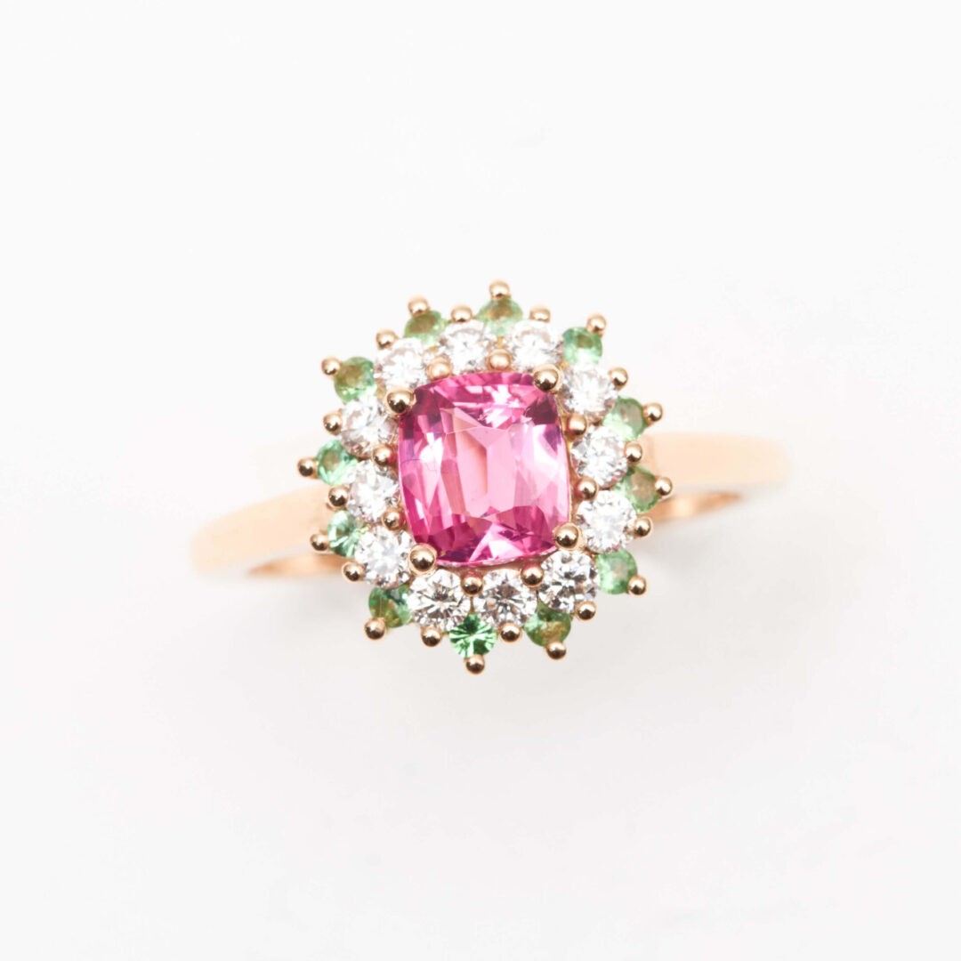 Bague colombo Spinelle Mahenge et Tsavorite