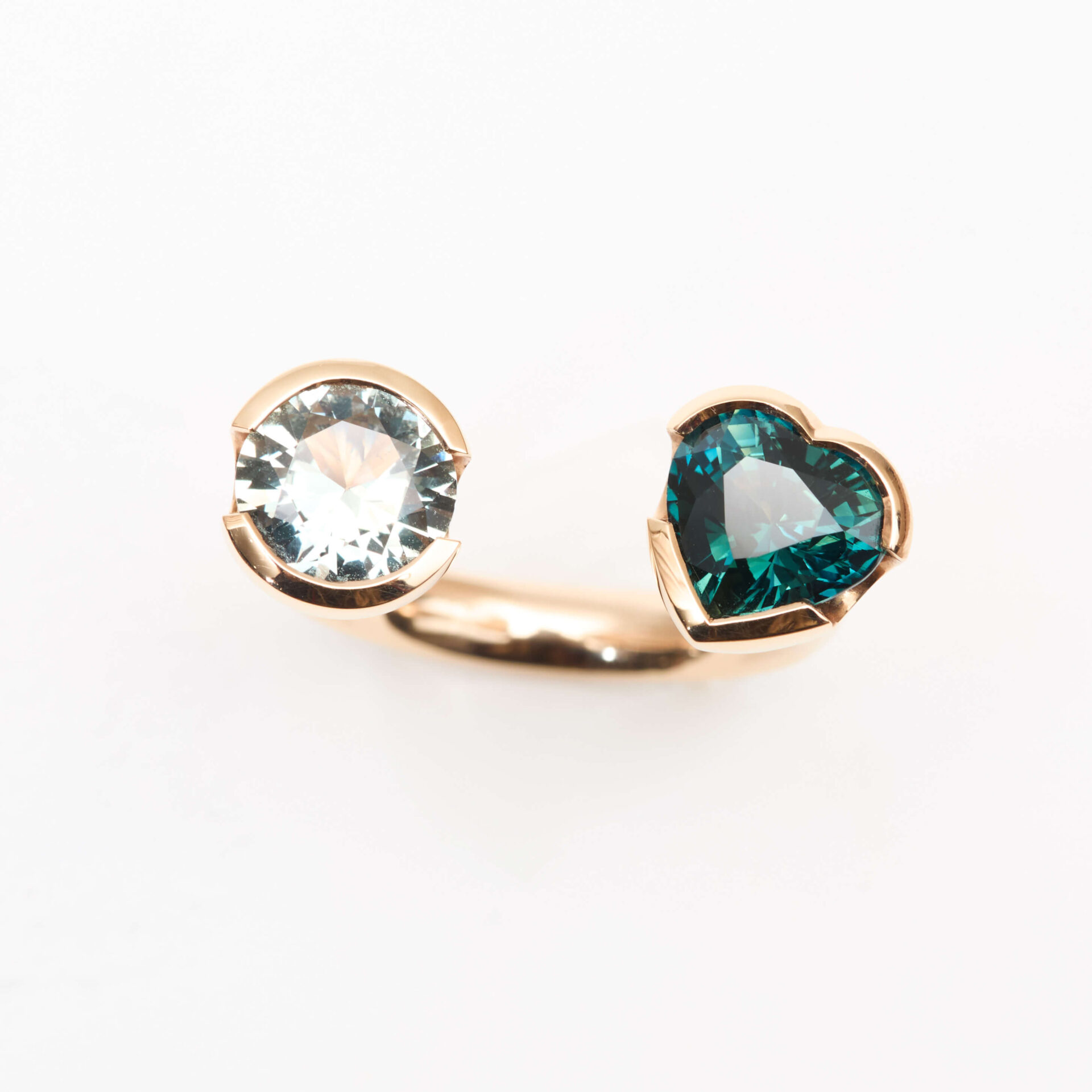 Bague Toi et moi Saphir vert et saphir teal