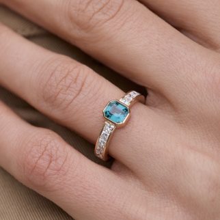 Bague Trinco Art Déco - Saphir Teal 1.10 carats